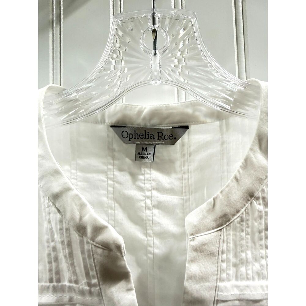 White Pintuck Sleeveless Cotton Blouse Boho Cottagecore Relaxed Fit M - Picture 5 of 7